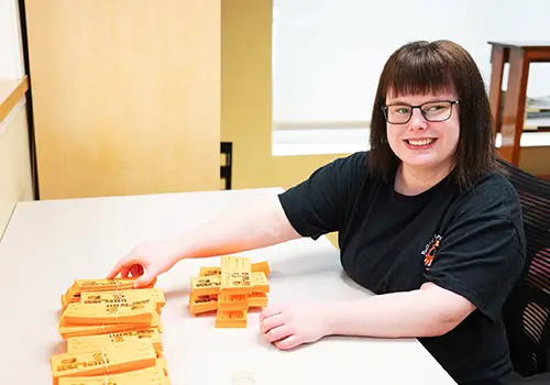 Woman working at a table